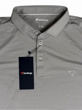 Birddogs Polo Shirt Mens XXL Grey Pencil Stripe Lightweight Performance Golf NWT